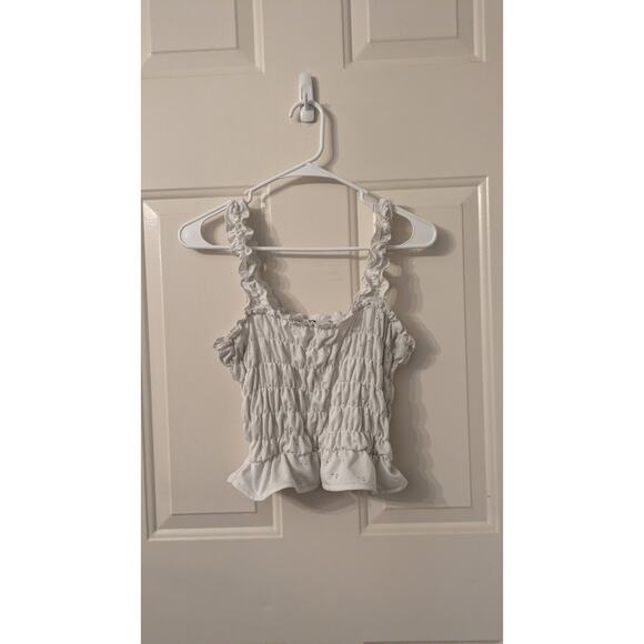 Divided Cottagecore Eyelet White Stretchy Tank Top Mid Drift, Ruffle Sleeves, LG - Picture 1 of 5